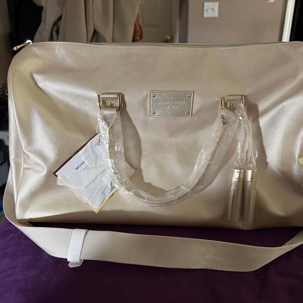 Michael Kors Crossbody Duffel Bag Overnight Sparkle and Beige